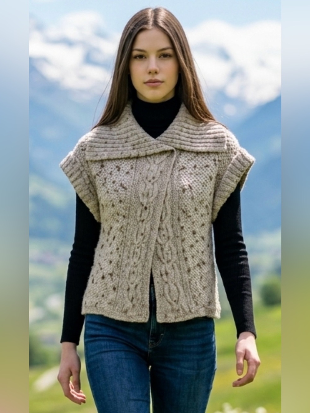 One Girl Who Anthropologie Women's Brown Speckled Alpaca Blend Chunky Cardigan